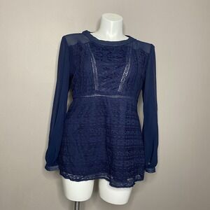 Susanne Betro Lace‎  Blouse Navy Sheer Sleeves boho Size 1X